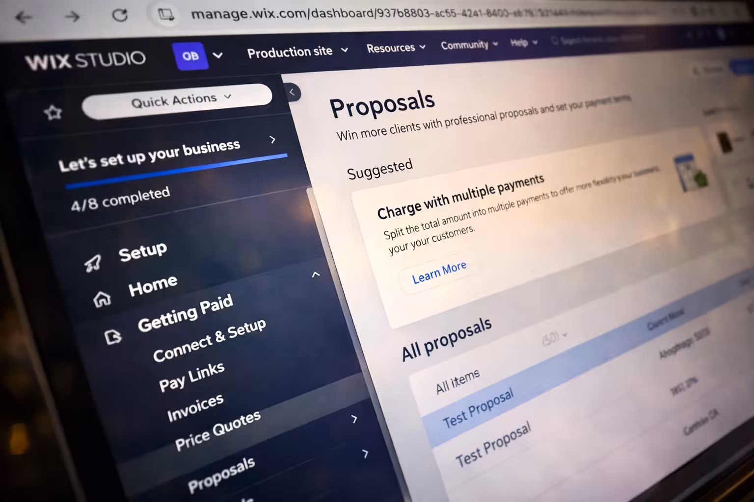 Wix Studio Proposals Dashboard.